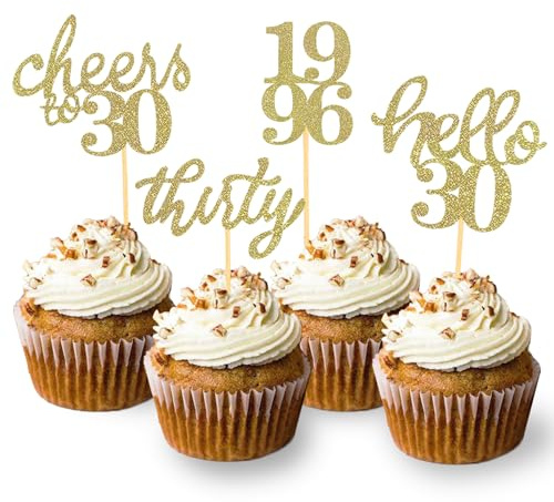 24 Pcs Glitter 30th Birthday Decoration Cupcake Toppers (Gold-1996) | 30th Cake Decorations, 30th Birthday Decoration, 30th Birthday Party Supplies