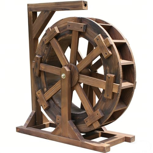 Wasserrad, hölzerner Wassergenerator-Bausatz, Wasserradbrunnen mit Ständer, Wasserspiel für Pool, Terrasse und Garten, rustikales Vintage-Dekorationselement(60cm)