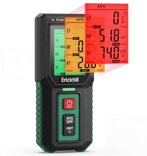 ERICKHILL EMF Meter 3-in-1 EMF Reader, Tri-Axis EMF Detector & Radio Frequency Field Detector for EF/MF/RF, Rechargeable Ghost Hunting Equipment with LCD Display, Sound & Light Alarm