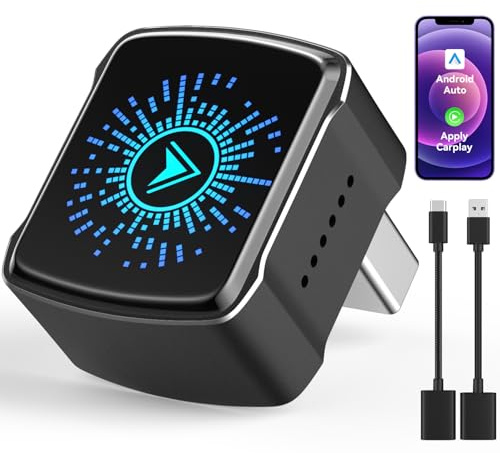Bemkia Adaptateur CarPlay sans Fil pour iPhone (iOS 12+) & Android Auto|Compatible Voitures avec CarPlay Câblé (2016+)|USB-A/C|Connexion Rapide & Stable (Noir)