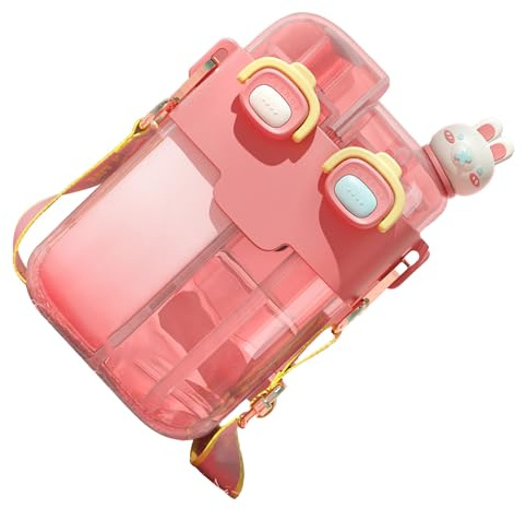 Dioche Cute Two Sided Bottle Kawaii Water Bottle | Fashion Plastic Double Drinking Water with Straw | Adjustable Strap for Outdoor Sports & Travel | Lime Green | 780ml (#6)