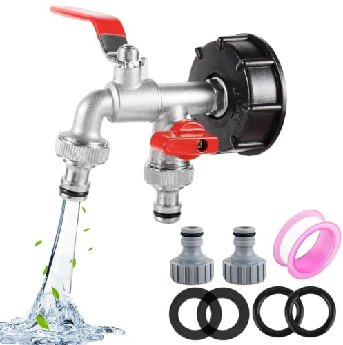 Grifo de salida Ibc, 1000 l tanque de agua, válvula de bola de aleación con doble grifo de salida 1/2+ 3/4 pulgadas, adaptador Ibc para tanque de agua de lluvia Ibc Accesorios