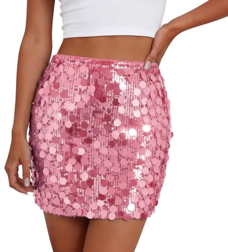 WERFORU Glitzer Rock für Damen Pailletten Rock Elastische Taille Minirock | Hochwertiger Pailletten-Minirock mit glitzernder Optik. Ideal für Partys, Club, Festivals und festliche Anlässe