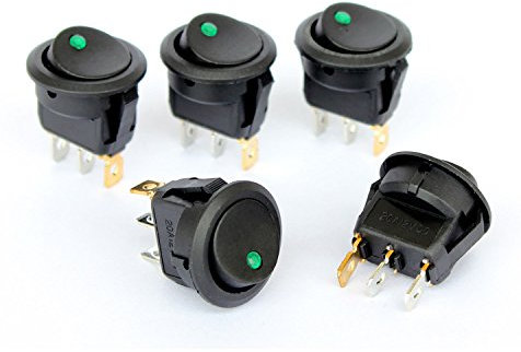 Ytian 5 Pcs DC 20A 12V Rond Interrupteur à Bascule pour Voiture Bateau avec LED Vert