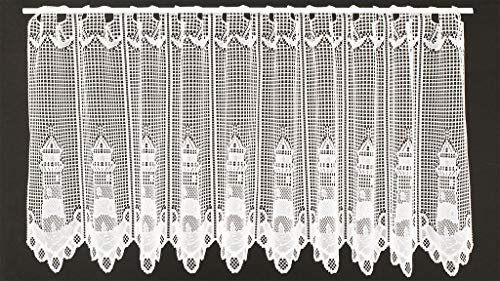 frankgardinen Scheibengardine grober Jacquard Leuchtturm 60 cm hoch weiß - Wunschbreite frei wählbar durch gekaufte Menge in 15,5 cm Schritten - Meterware