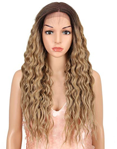 Style Icon 68,6 cm Lace-Front-Perücke, lang, gelockt, gewellt, mit natürlichen geraden Enden, Ombre-Kunsthaar-Perücken für Frauen, hitzebeständig, Ersatzperücke Dichte 130%