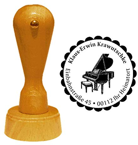 Stempel Adressstempel « FLÜGEL » Durchmesser ca. Ø 40 mm - mit persönlicher Adresse, Motiv und Zierrand - Musik Instrument Klavier Piano Pianist