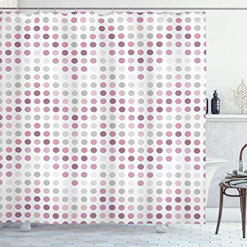 ABAKUHAUS Mauve Duschvorhang, Runde runde Formen Punkte, mit 12 Ringe Set Stielvoll Modern, 175x200 cm, Lila und Grau