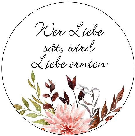 Schokoladenseite 48 x Aufkleber Blumensamen - Wer Liebe sät - 40 mm, Design Herbst Pastell 19090540, Sticker geeignet für Hochzeit Gastgeschenk Taufe Kommunion Geburtstag Feste Geschenke