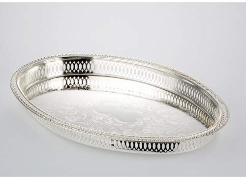 Tablett Oval Metall Versilbert 37 cm