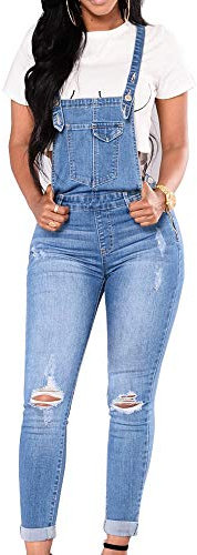Moda Donna Jeans Salopette Lunga, Morbuy Nuovo Sexy Senza Maniche Bretelle Jumpsuit Tasche Skinny Elasticità Denim Pantalone Overall Monopezzi Partito Playsuit (2XL (Waist 34-35''),Blu chiaro)