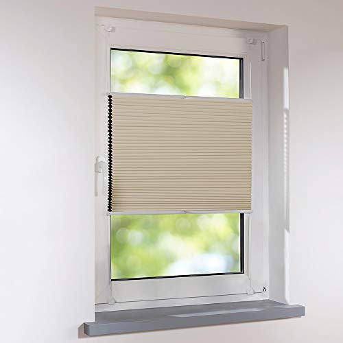Sonnenschutz-HH - Plissee Duett Wabenplissee Universal verspannt 35 x 120 cm - Farbe Creme - Thermo Verdunkelung zum Schrauben oder Klemmen - inkl. Klemmträger für Fenster und Türen