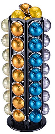FlagShip Support pour capsules Nespresso Vertuoline pour plus de 50 capsules Nespresso Vertuo - Organiseur de petits dosettes de café, métal noir