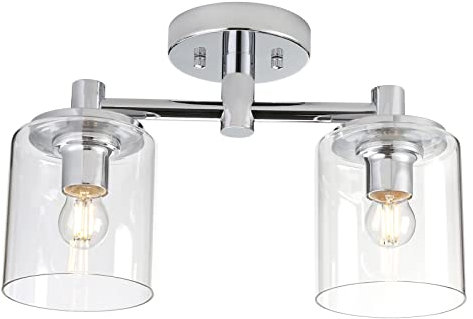 Yosoan Industrial Edison Glass Ceiling Lights, 2 Glass Pendant Light Fitting, Loft Bar Flush Mount Hanging Lights (Chrome)