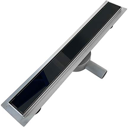 Duschrinne 100 cm Bodenablauf Duschablauf aus Edelstahl sehr flach - Siphon 360 Grad beweglich - Größen 50cm – 120cm Model B2 Glas Schwarz