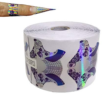 FingerAngel 500Pcs Holographic Nail Art Extension Tips Purple Color Acrylic Nail/UV GEL Nail Form Guide Stickers, Nail Art Equipment for Salon