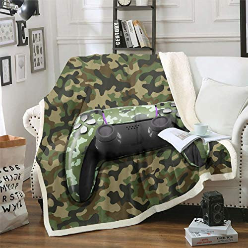 Tbrand Camouflage Gamepad Decke 150x200cm Camo Videospiel Dekor Wohndecke für Kinder 3D Gamepad Drucken Kuscheldecke Spiel Controller für Couch