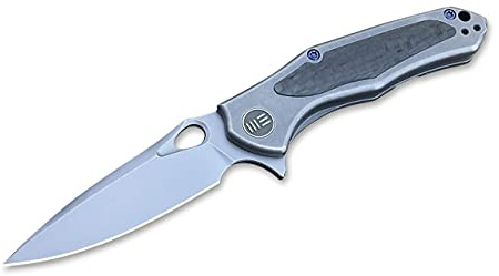 WE Knife Outdoor Taschenmesser Vapor 804F Gray/Stonewash - Rückenstück aus Kohlefaser - kugelgelagerte Klinge und Titanclip - Farbe: Grau - Gesamtlänge: 17,3 cm