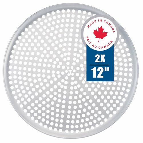 Norjac Teglia per pizza da 30,5 cm con fori, confezione da 2, in alluminio perforato, per forno, resistente e antiruggine, vassoio rotondo per croccanti croccanti, ideale per pizza fatta in casa o