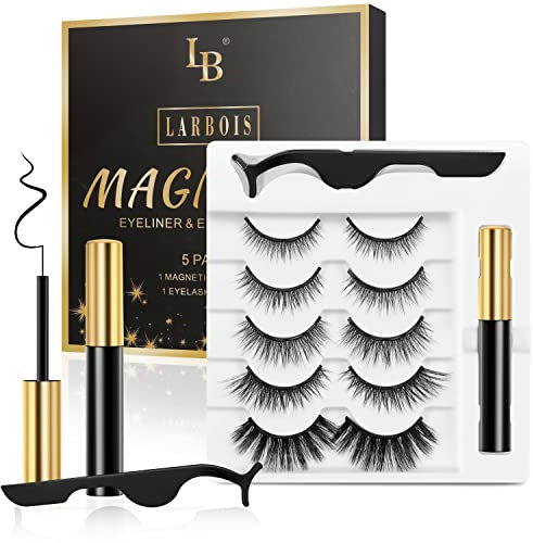 Magnetic Eyelashes,Magnetic Eyeliner and Lashes Kit have Soft Reusable Waterproof Long Lasting 5 Pairs of 3D Magnetic Eyelashes Natural Look No Glue