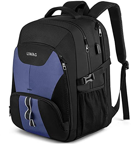 Durable Laptop Backpack with USB Charging Port,Anti Theft Work Bag laptop Bag for Men and Women,Water Resistant College School BookBag Computer Bag for Boys and Girls,Fits 17 Inch Laptop-Blue