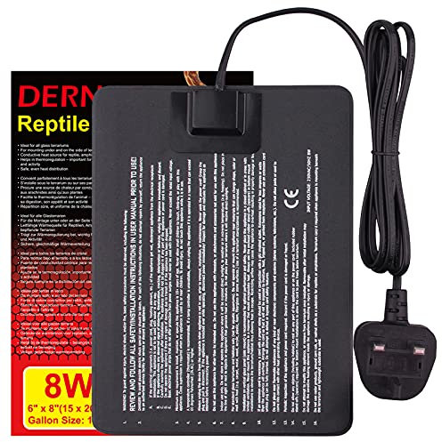 DERNORD Heat Mat Reptile 8W - Heating Pad Reptile for Snake Terrarium Vivarium Bearded Dragon Bird Heater Tortoise Accessories