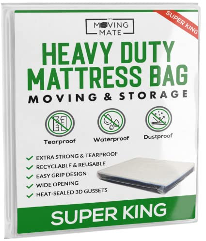 Super King Size Mattress Bag for Moving and Storage - 5 Mil Mattress Cover for Moving and Storage - Mattress Protector Storage Bags - Heavy Duty, Reusable, Tearproof