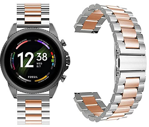 Giaogor Armband Kompatibel mit Fossil Gen 6 Smartwatch, Classic Edelstahl Uhrenarmband für Fossil Gen 6 42mm/ 44mm Smartwatch (Silber-Roségold, 42mm damen)