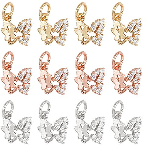 CHGCRAFT 12pcs 3 Colors Brass Necklace Charms Golden Butterfly Pendants Bezel Silver Brass Charms Linking Charms for Earrings Bracelet DIY Making, Golden,Platinum,Gold,Rose Gold,Silver