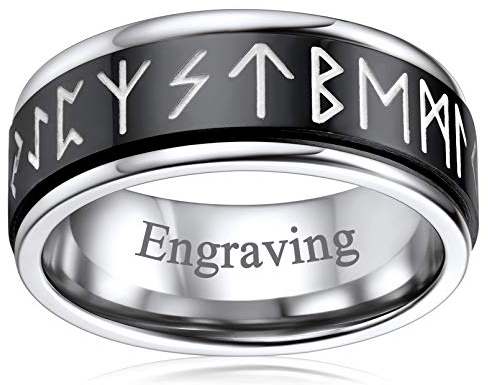 FaithHeart Viking Retro Rune Fingerring Schwarz Spinnerring mit Mittelring zum drehen Hip pop Herren Jungen Partnerring Freundschaftsring mit Geschenkebox für Paar Pärchen