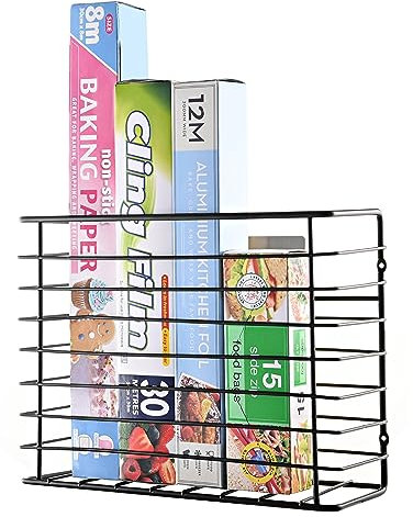 House of Home - Black Storage Basket Steel for Kitchen Storage & Organisation- Self-Adhesive, No Tools Needed - Strong, Practical and Easy to Install, Ideal for Cupboard Door Storage and Organiser