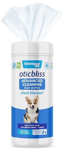 VETNIQUE Oticbliss Advanced Cleaning Ear Wipes for Dogs for Odor Control, Dirt and Wax Removal with Soothing Aloe Vera, Salicylic Acid & Vitamin E, (Ear Cleaning Wipes, Advanced Cleaning Large)