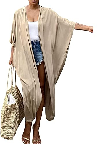 HYUET Copricostume da Bagno Donna Mare, Elegante Kimono Lungo Tie Dye Donna Estivo Abito da Spiaggia Bikini Cover Up Cardigan Maniche Lungo Vestito Boho Kaftan Tunica Top per Vacanza