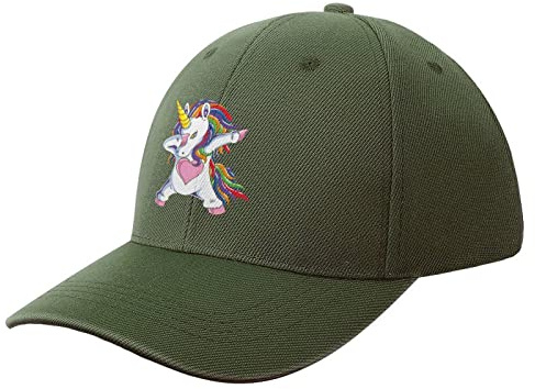 NIBABA Damen Süße Einhorn Dabbing Baseball Cap Herren Sport Caps Sommerhut Verstellbare Baseball,One Size, Armee-Grün, 6 3/4/7 1/2