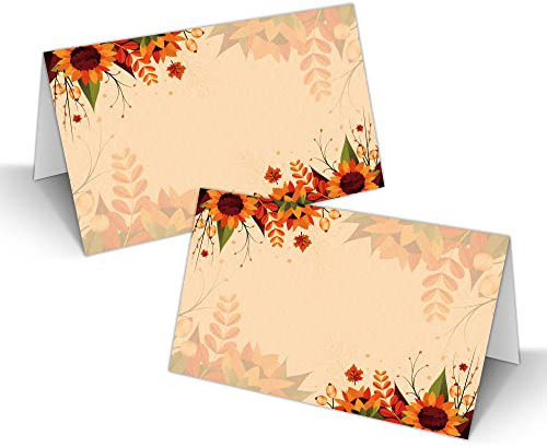 Herbst-Thanksgiving-Tischkarten, orangefarbener Kürbis, blanko, Sitzkarte für Tisch, 25 Stück Buffet-Essenzeltetiketten, Doppel-Design-Namenskarten, Erntedankfest, Party-Dekorationen (06)