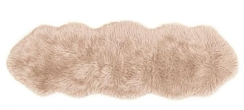 Teppich Wölkchen Schaffell Lammfell Imitat Fellteppich Kunstfell Teppich - Tischläufer Fell, Fell Läufer Flur, Bettläufer - Beige - 55x160cm