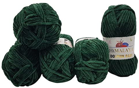Ilkadim Export 5 x 100 Gramm Himalaya Dolphin Strickwolle, Babywolle einfarbig, 500 Gramm Wolle Strickgarn Super Bulky (dunkelgrün 80362)