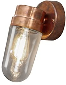 Konstsmide Outdoor Wall Light Mains Powered/Vega Down Traditional Porch Lantern/1 x 60 W E27 Max Lamp/Clear Glass/Copper/IP54/Outside Light