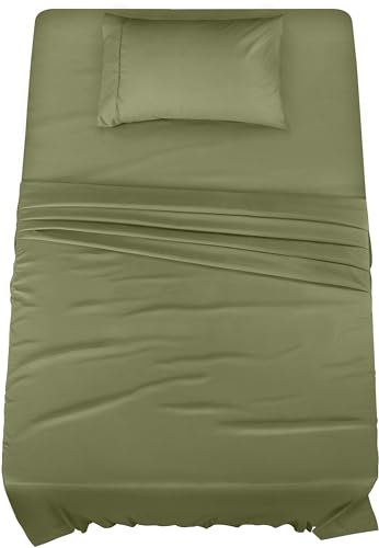 Utopia Bedding Parure de lit 3 pièces en Microfibre brossée, résistante au rétrécissement et à la décoloration, Facile d'entretien (lit Simple, Olive)