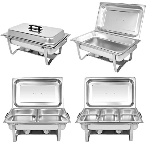 ORNKAT Chafing Dish Buffet-Set [4 Stück] 8QT Edelstahl Buffet Chafers, Catering Speisenwärmer Set mit 7 Tabletts