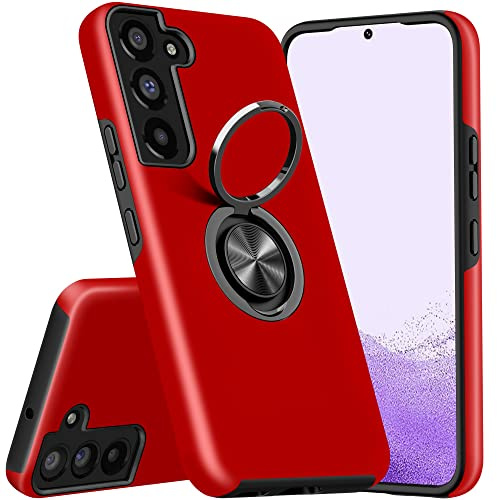 KRAFTCARE Hülle für Samsung Galaxy S22, Handyhülle mit Eingebetteter 360° Grad Ring, Magnetische Schutzhülle TPU Stoßfest Cover Case für Samsung S22 5G, Rot