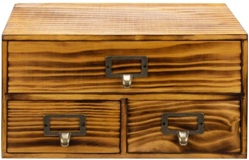 Schreibtischschrank mit 3 Schubladen aus Ebenholz, klassisch, braun, Vintage-Schubladen aus Massivholz für den Tisch – Büro-Arbeitszimmertisch-Organizer-Schrank – Karten-Katalog-Schubladen