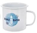 Cepewa - 56496 - Kaffeebecher, Becher, Maritim, Heimathafen, weiß, Emaille, spülmaschinengeeignet, 9cm x 9cm, 450ml