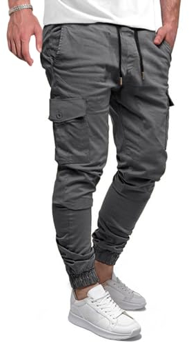 Elegancity Cargohose Herren Lang Casual Jogginghose Stretch Chino Hose Regular Fit Cargo Hose Elastische Mit 6 Tasche Grau, XL