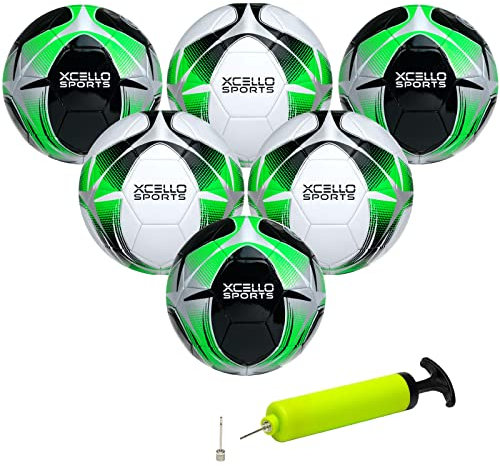Xcello Sports Soccer Ball (Black/Green/Silver, White/Green/Silver) w/Pump (Size 3, Pack of 6)