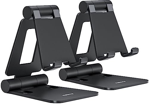 NULAXY Supporto pieghevole doppio telefono da scrivania, confezione da 2, regolabile compatibile con iPhone 14, 13, 12, 11, Xs XR X 8, Huawei, Samsung, tutti gli smartphone, nero e nero