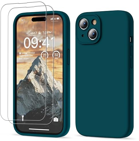 GOODVISH 3 in 1 Designed for iPhone 15 Case Premium Silicone 6.1 (2023)| Upgraded Camera Protection, 2 Pack Screen Protector, Shockproof Anti-Scratch Gel Rubber Slim Phone Case Cover, Dark Green