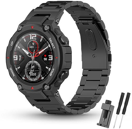 SenMore Armband Kompatibel Mit Amazfit T-Rex/T-Rex Pro, Metall Edelstahl Ersatz Armbänder für SmartWatch