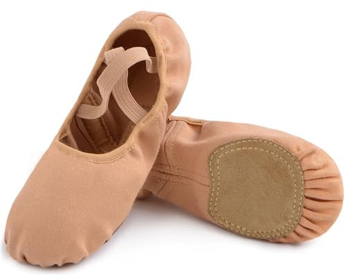 Uniuni Leinen Ballettschuhe Kinder Ballettschläppchen Mädchen Geteilte Ledersohle Ballerina Schläppchen Damen Tanzschuhe Ballett Schuhe Elastische Gymnastikschuhe Weiche Tanzschläppchen Braun 37