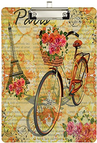Stylish Paris Vintage Poster Eiffel Tower Custom Acrylic Clipboard, A4 Standard Size Sliver Clip Board Decorative for Students, Office, School, Nurses(12.5 x 9)